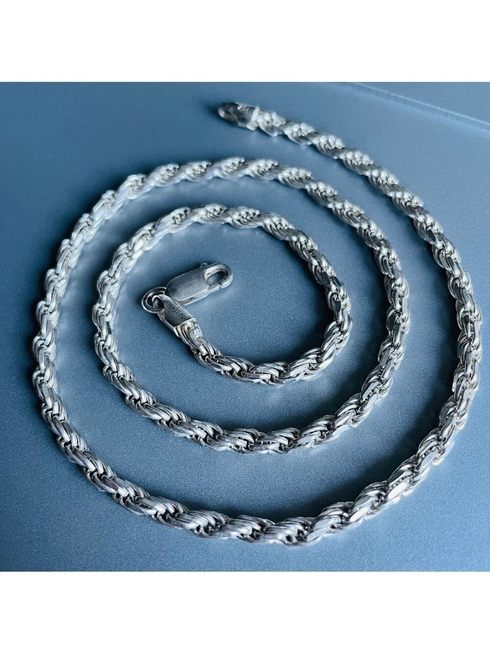 Italian Sterling Silver Wide 4mm Rope Chain 20” Necklace Vintage - Picture 1 of 7